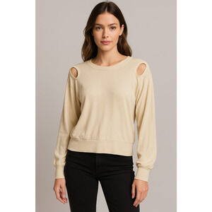 LNA Kael Cutout Sweatshirt Womens XS Beige Soft Cozy Top Streetwear Lounge USA